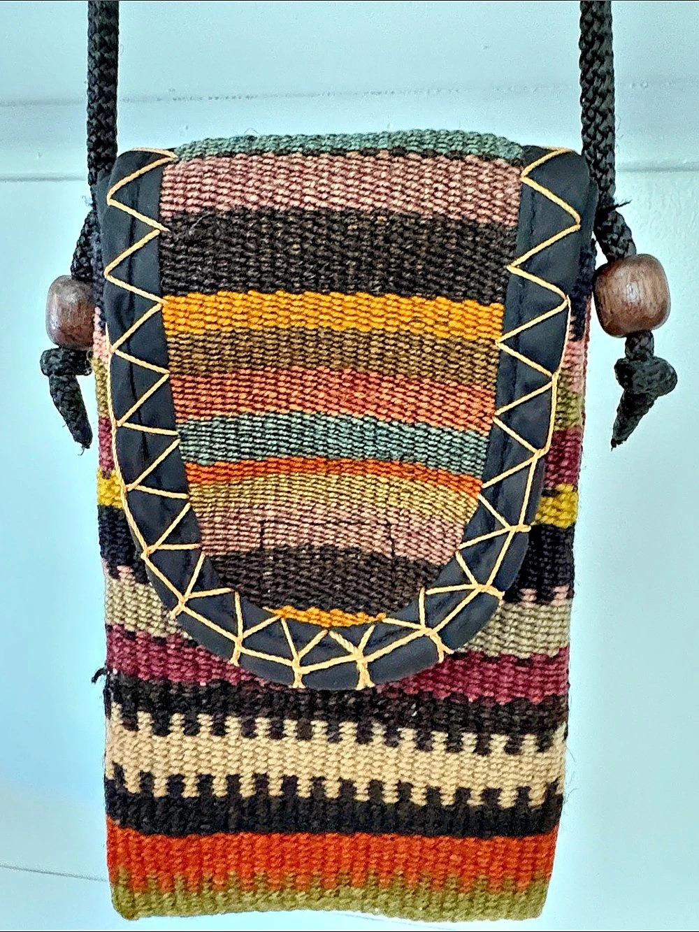 Woven Striped Crossbody Bag in Black & Multicolor Like New